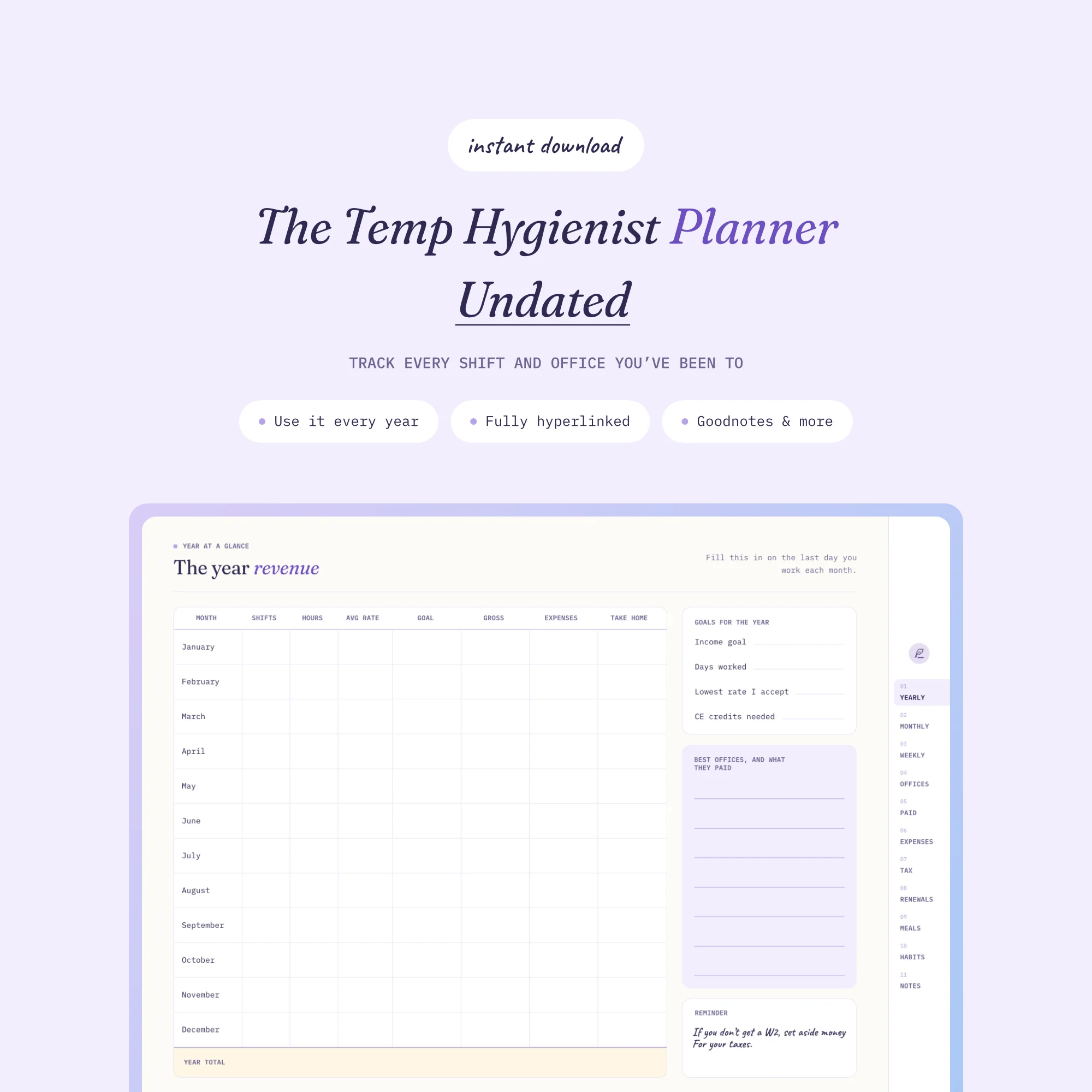 Undated temp hygienist planner shown